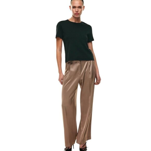 BABATON X ARITZIA Pleated High Waisted Wide Leg Drapey Satin Pants in Saville - Picture 4 of 12